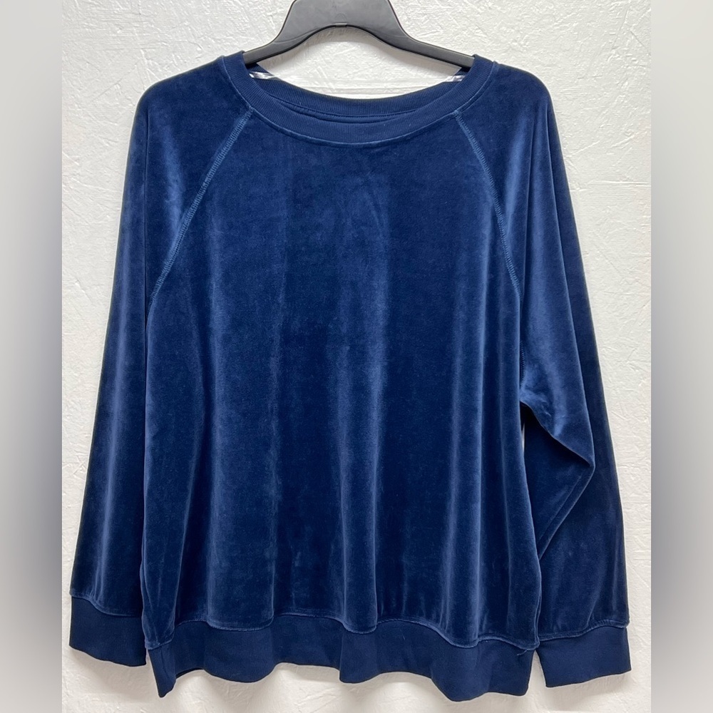 Women's Plus Size Velour Pullover Sweatshirt Navy